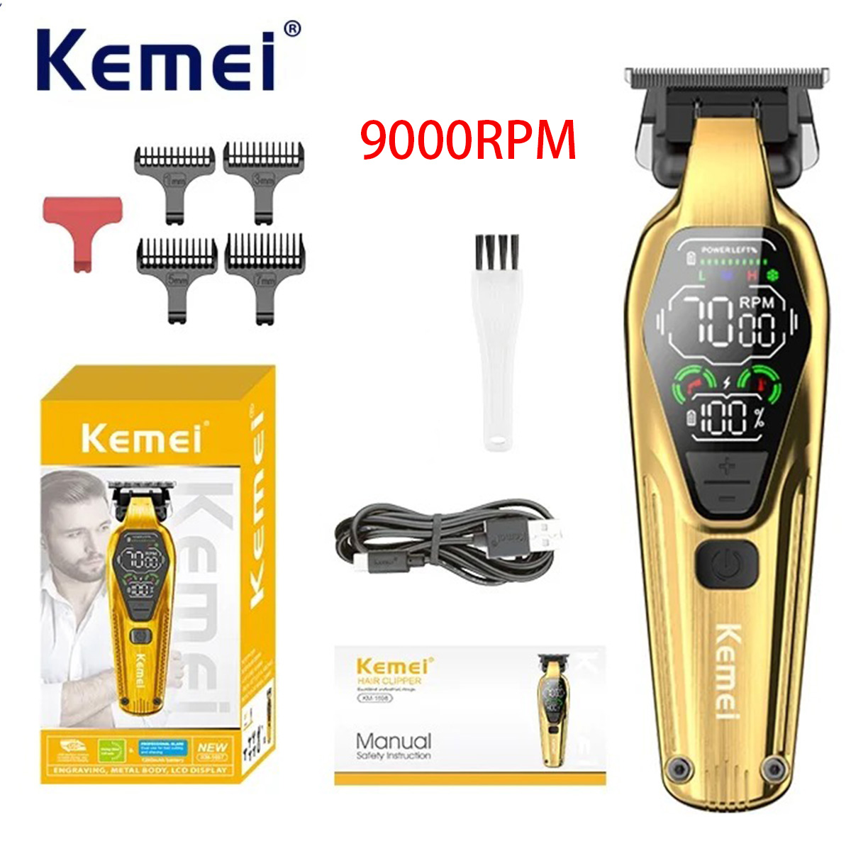 Grooming Men'S Eyebrows - Máquina de Cortar Cabelo Masculina Kemei