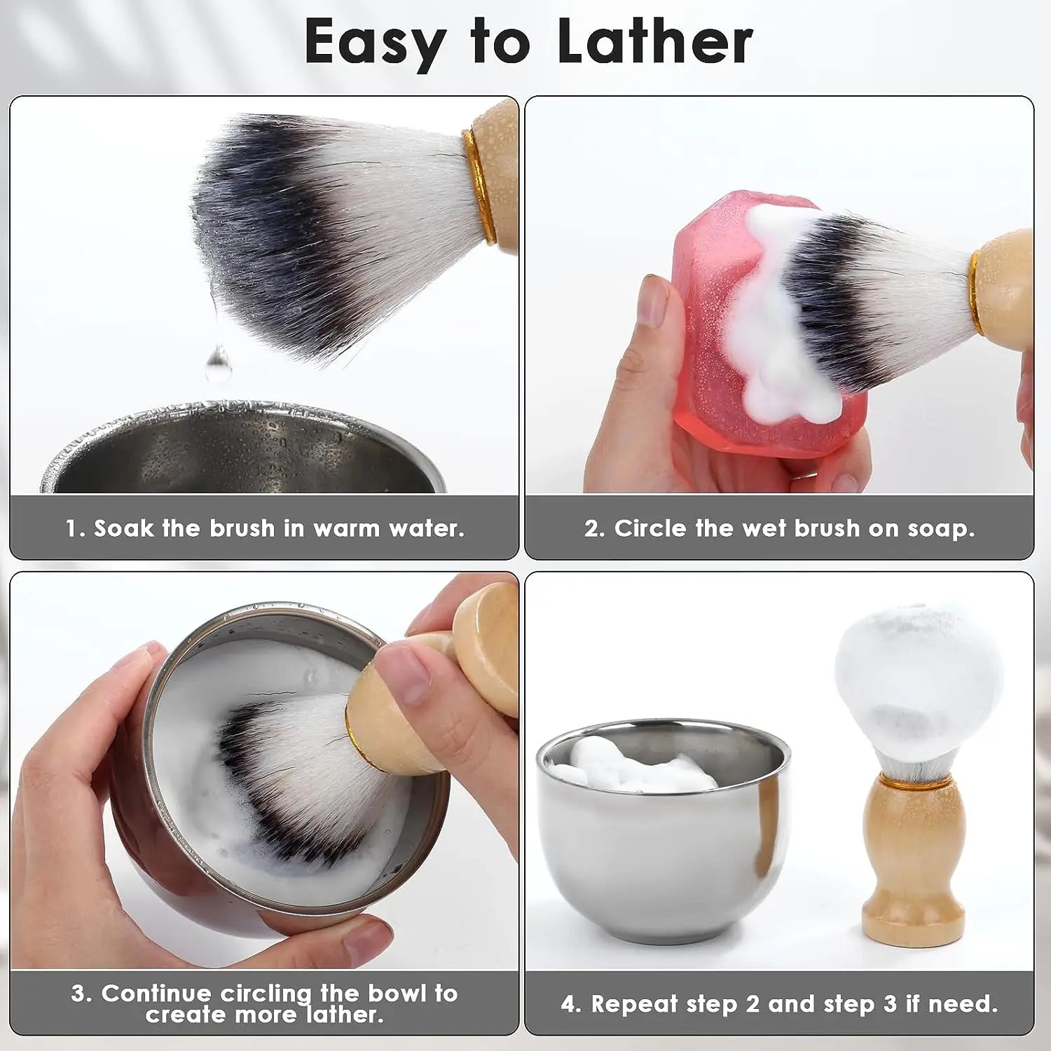 Aço inoxidável masculino barbe - Shaving Brush Set avaliação e preço